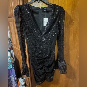 Windsor small sexy romantic hippy cinched waist Christmas new years black sequin